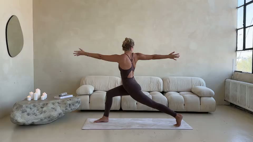 Matilde practising yoga in a calm, light room